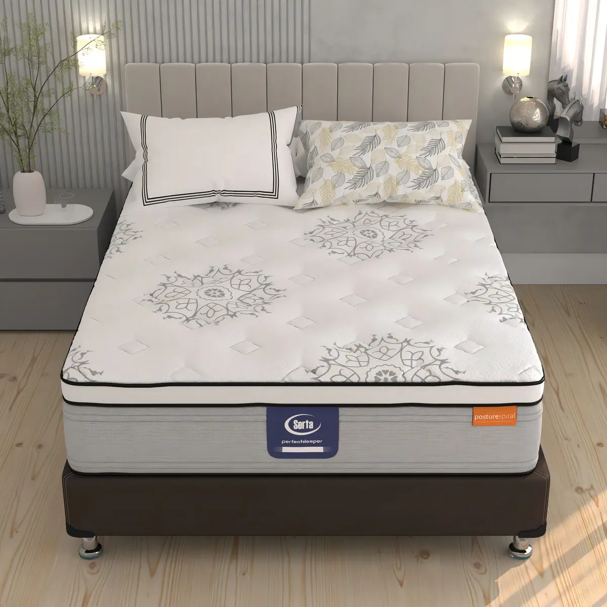 Colchón Serta Matrimonial Cron-os Ortopédico Antibacterial Color Gris