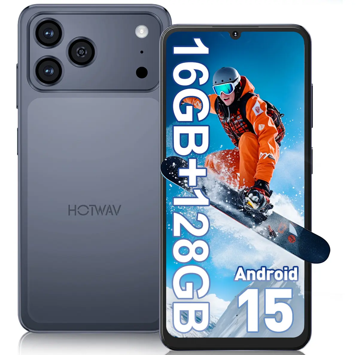 Hotwav A17 Pro Max Azul Oscuro Phone Dual Sim Android 15 5160 mAh 6.75 pulgadas Hd Screen 4 GB Ram 128 GB ROM Dual Camera 13 mp+5 MP Smartphone