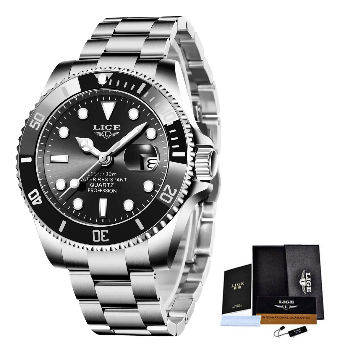 Lige - Reloj Impermeable Para Hombre, Diseño De Fantasma, Co Correa Plateado Bisel Negro Fondo Negro