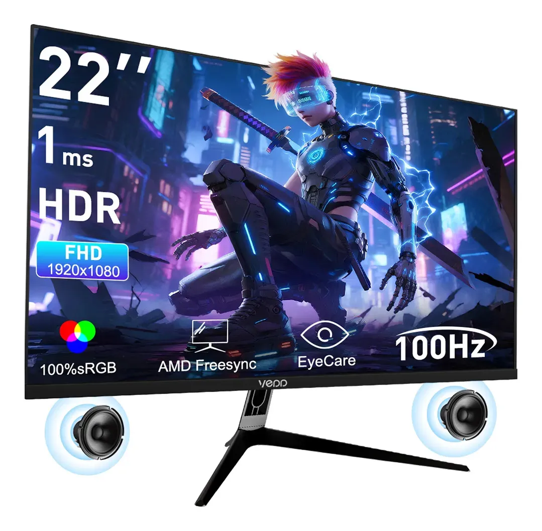 Monitor Gamer Vedd 22 Pulgadas Pantalla Fhd 1080P 100hz Para Pc,Altavoces Dual Integrados,Tiempo de Respuesta 1ms,FreeSync,Low Blue Light