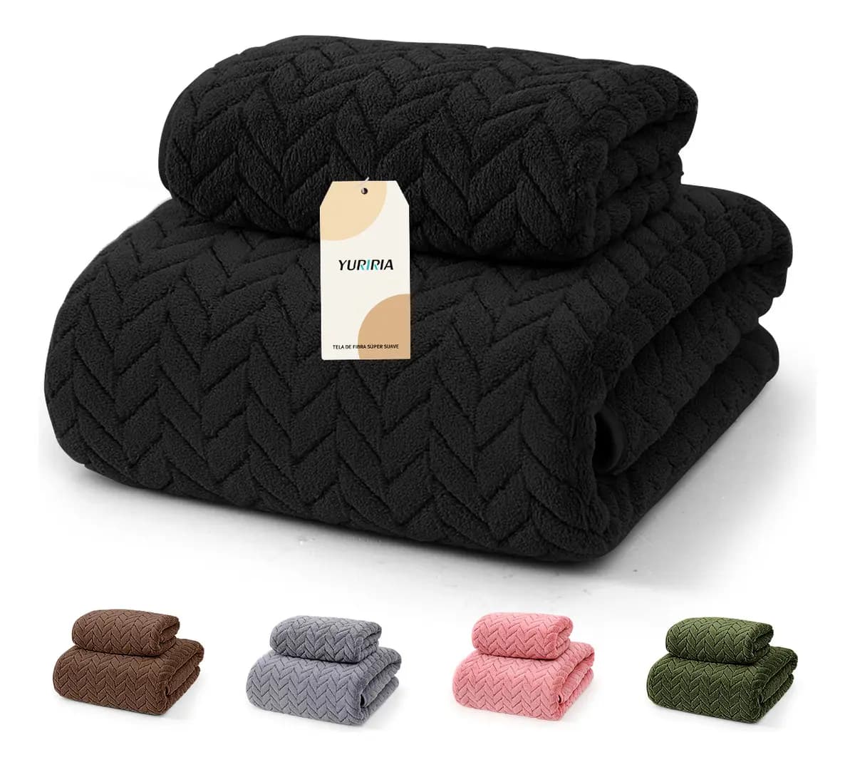 2pcs Juego De Tuallas Y Toallas Baño Completo Grande Lana Coral Suave De Alta Densidad Color Negro Yuriria 140*70cm+35*75cm Grosor Medio Toallas Microfibra Absorbente Toalla Para Baño