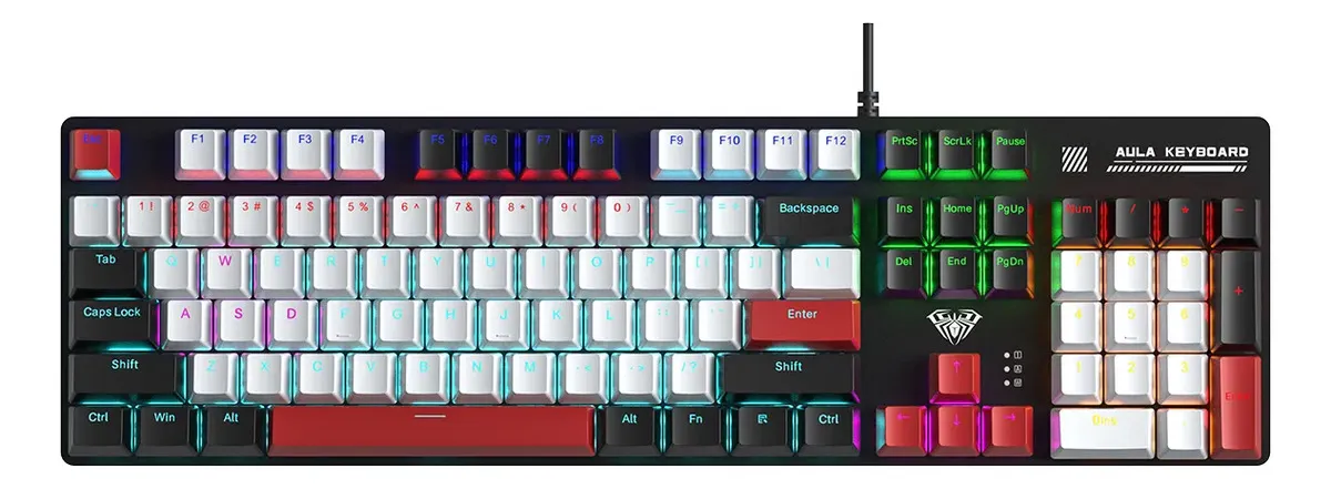 Teclado Mecánico Gamer AULA S500 RGB 104 Teclas Blue Switch USB Anti-Ghosting Para PC