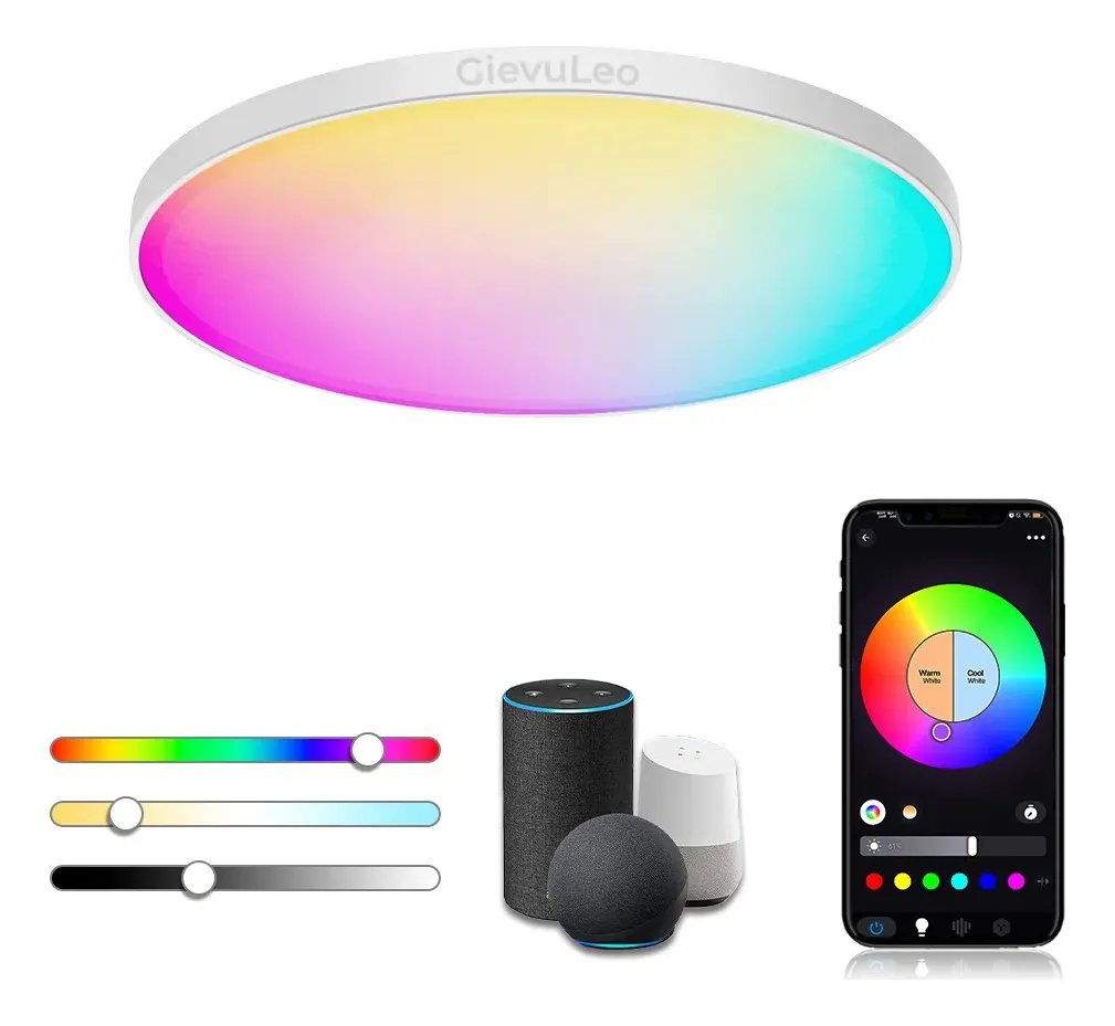 Lamparas para Sala Rgb Wifi 24W Inteligente Alexa Google Home Solo 2.4G Wifi LED Luz Control por Voz Multicolor Brillo Ajustable Lamparas Techo Lamparas Decorativas Techo