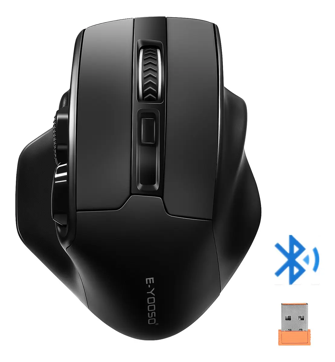 TERPORT Mouse Inalámbrico Bluetooth/Usb Ergonómico F30, 8 Botones Con Avance Y Retroceso, Mouse Bluetooth Oficina 4800 Dpi Con 5 Niveles Ajustables Para Trabajos, 20 Meses De Duración De Batería