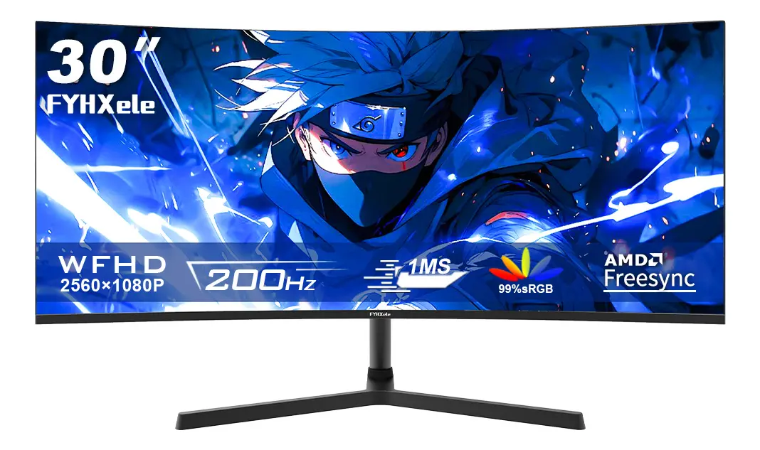 Monitor Gamer Curvo Fyhxele 30 Pulgadas 2k Wfhd 200hz Led 21:9 Va 1ms Amd freesync