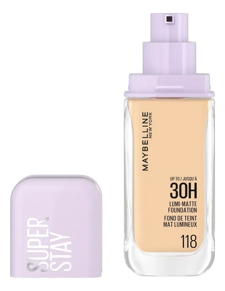 Maybelline Super Stay Lumi Matte Base de Maquillaje Líquida, Alta Cobertura con Acabado Mate Luminoso, Tecnología Lightwear 30H de Duración, Tono 118, 30 ml