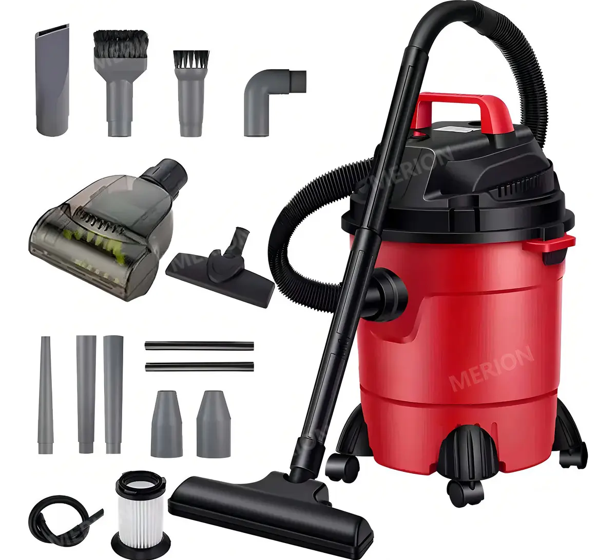ATVERCE Aspiradora Industrial Seco-mojado De 15l Función 3en1 Rojo