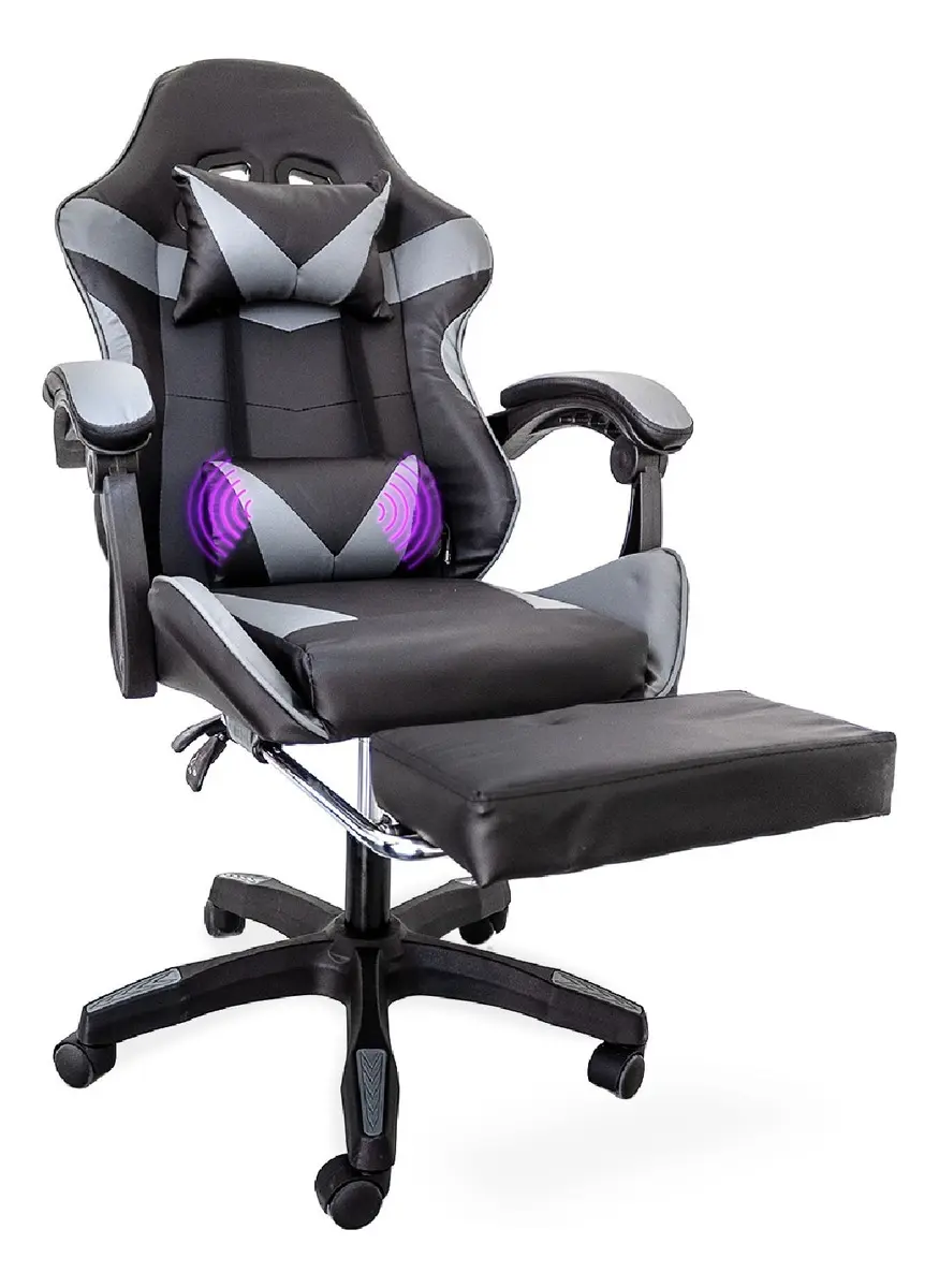 Silla Escritorio Cuory CUO2-M Ergonómica Con Reposapies Negro/gris Material Del Tapizado Cuero Sintético