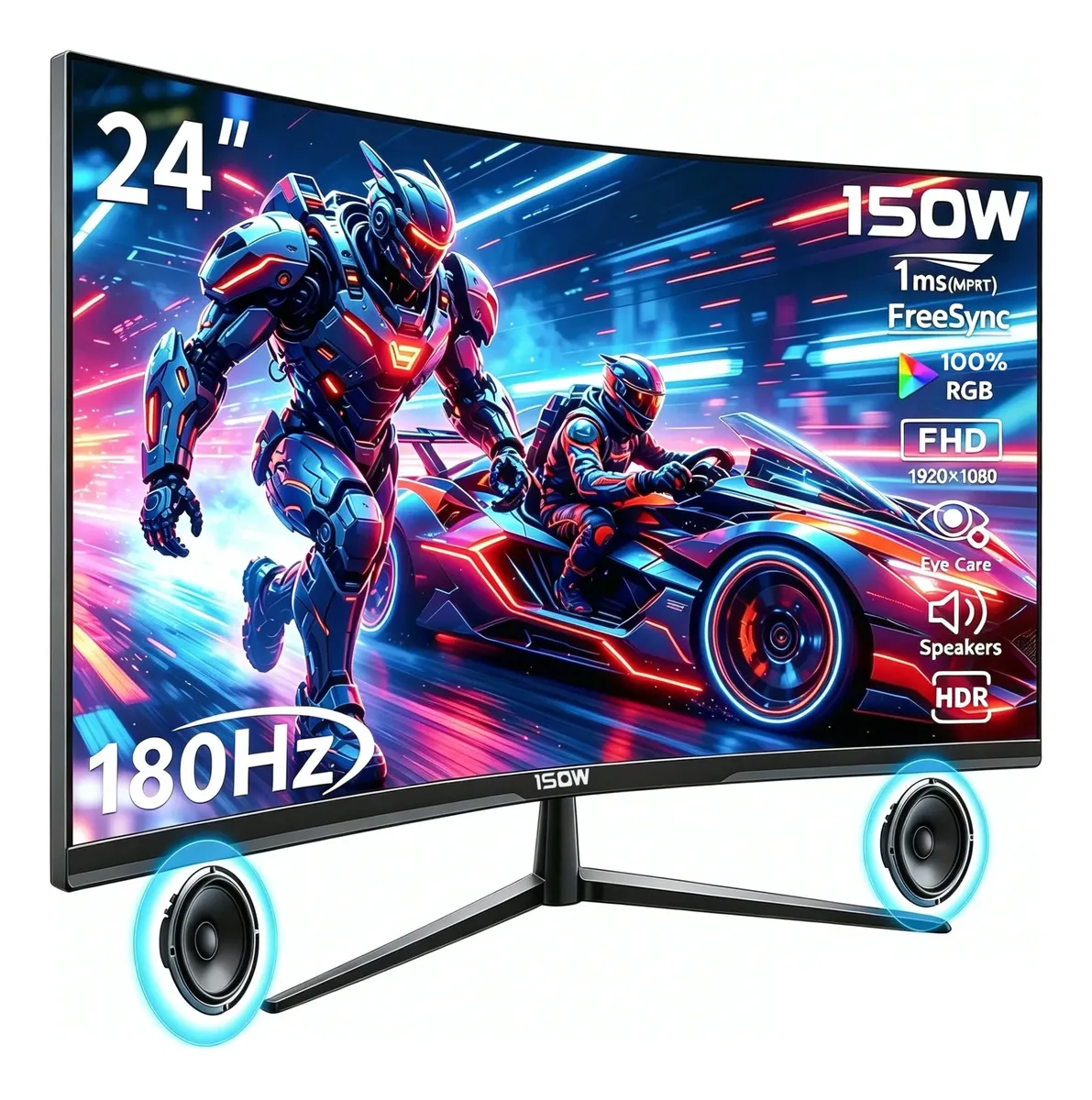 Monitor Gamer Curvo 24 Pulgadas 1SOW 180Hz 1ms Full HD 1080P Freesync LED HDR Computadora Con Altavoces Pantalla Curva Monitor Para PC Y Xbox Series Hdmi 2.0 DP 1.4 Negro