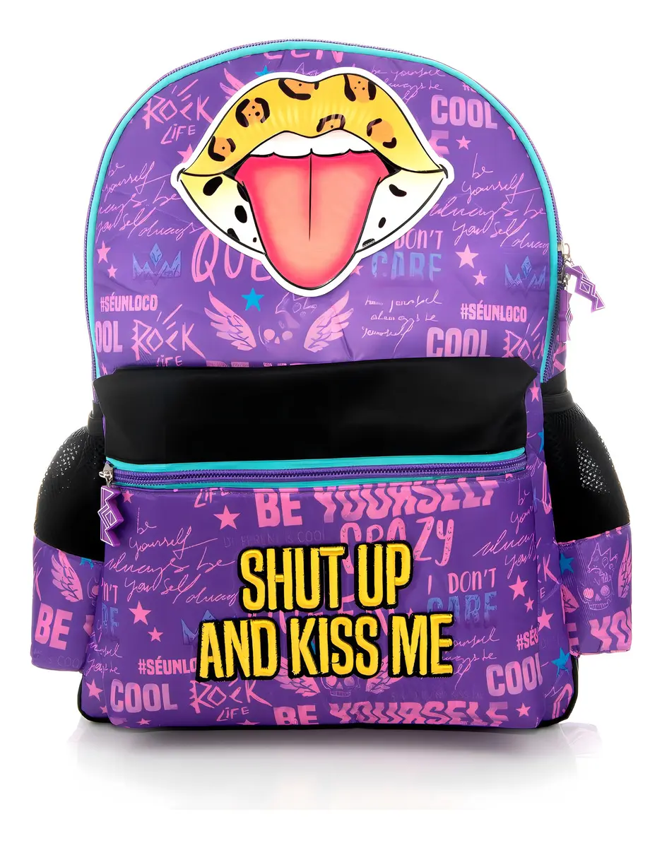 Mochila Polinesios Karen Shut Up And Kiss Me Color Violeta Diseño de la tela Estampado
