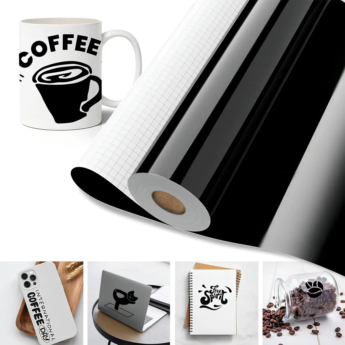 Vinilo Negro Brillante Adhesivo Permanente Lawan 30.5cmx2m Para Cricut Silhouette