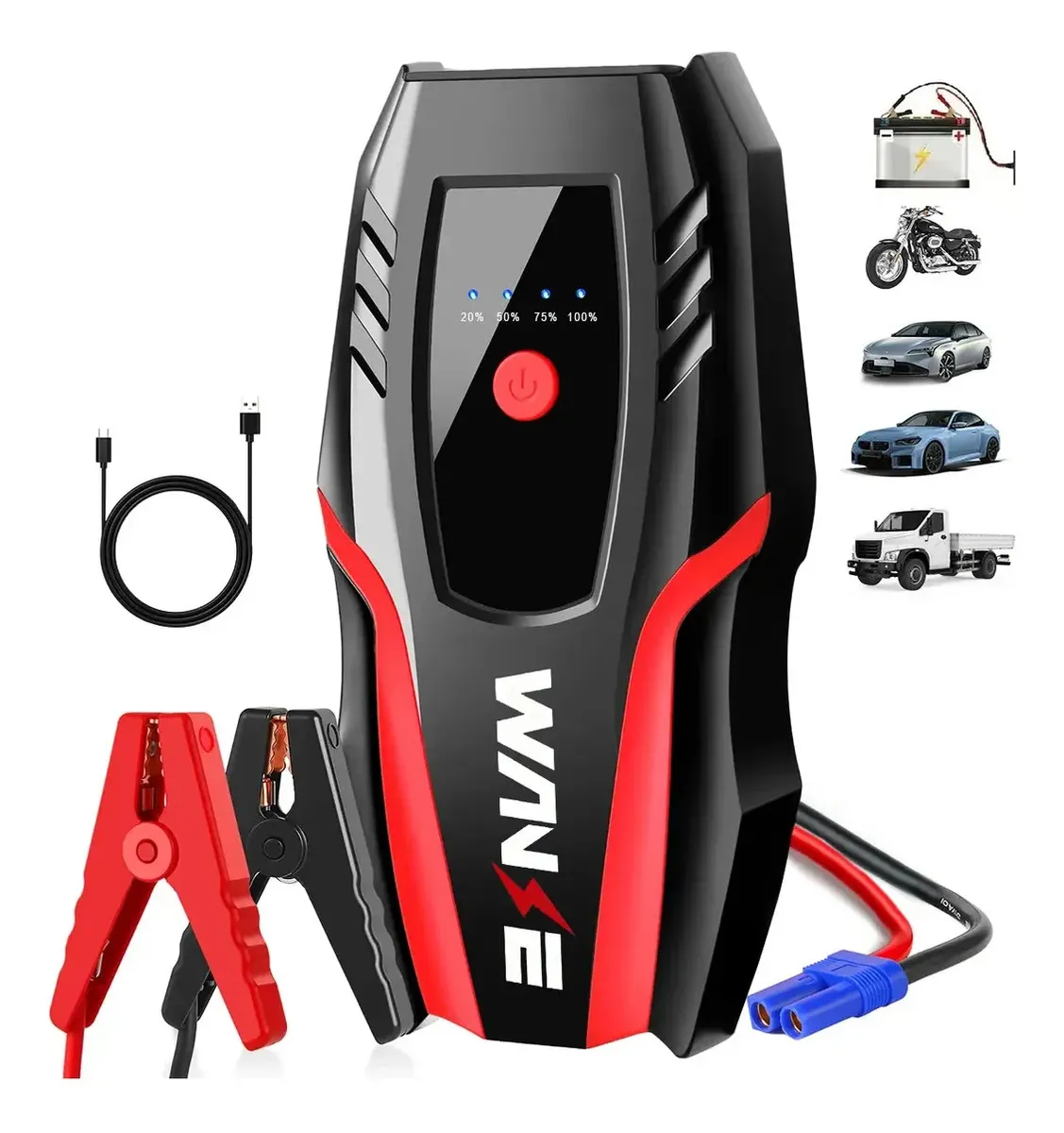 Arrancador De Batería Portátil 10000a 30000mah Para Auto Con Led 12V Cargadores Baterias Portatil Para Automóvil Motocicleta Camioneta Cortacésped Todoterreno Suv Autobús 3 Modos De Iluminación