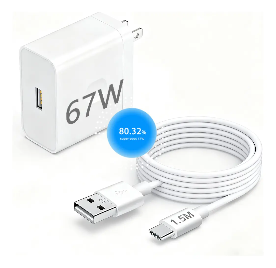 Cargador de Pared 67W con Cable USB-C de 1.5 M para Oppo y Realme SuperVOOC