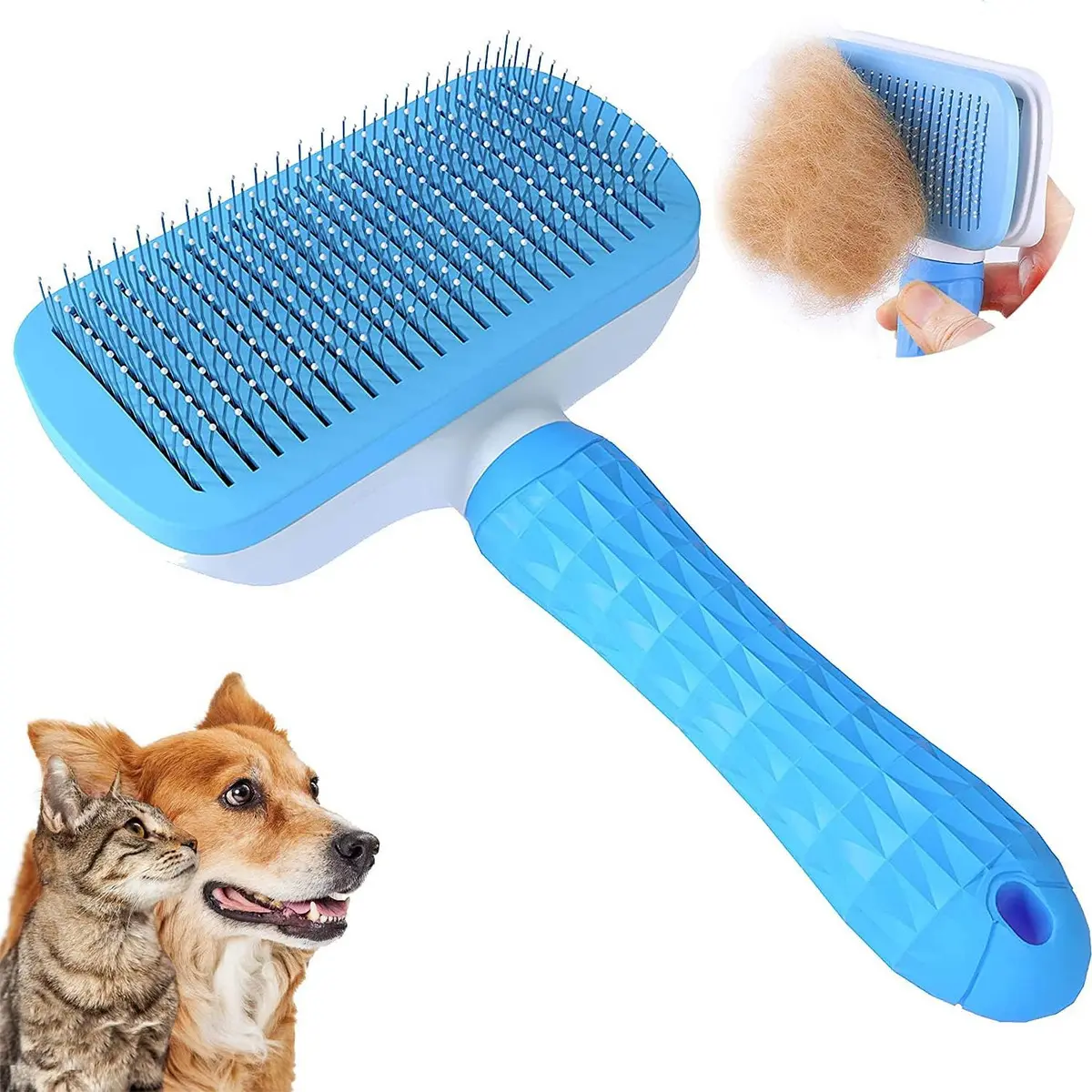 Cepillo de Perros GatoAutolimpiante Cepillos de Aseo para Mascotas, Cepillo para Perro Removedor de Pelo con Flexible de Acero Inoxidable y Puntos de Goma, Peine para Perro LargoQuitar el Exceso(Auzl)