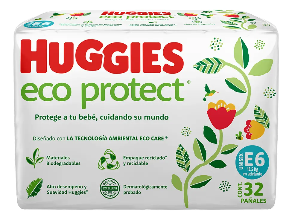Pañales Huggies Eco Protect Etapa 6 Unisex 32 Piezas