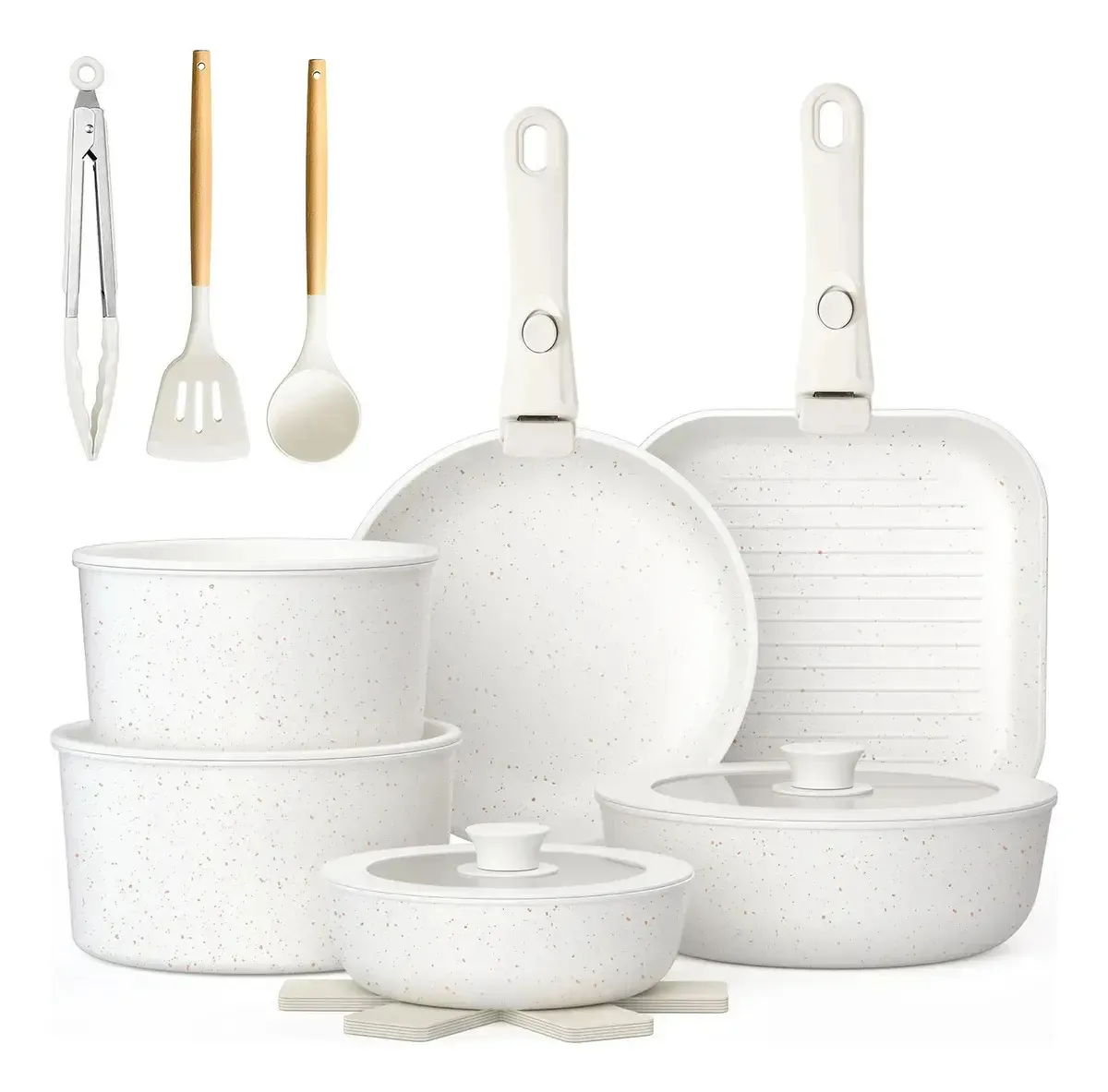 20piezas Bateria De Cocina Ollas Y Sarten Con Mango Extraíbe