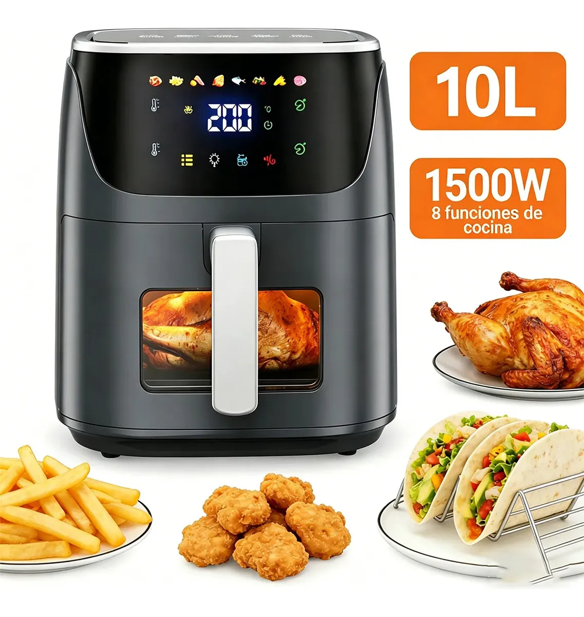 Freidora de Aire PATBRELA AF304 de 10 L Digital con Ventana para Asar y Deshidratar