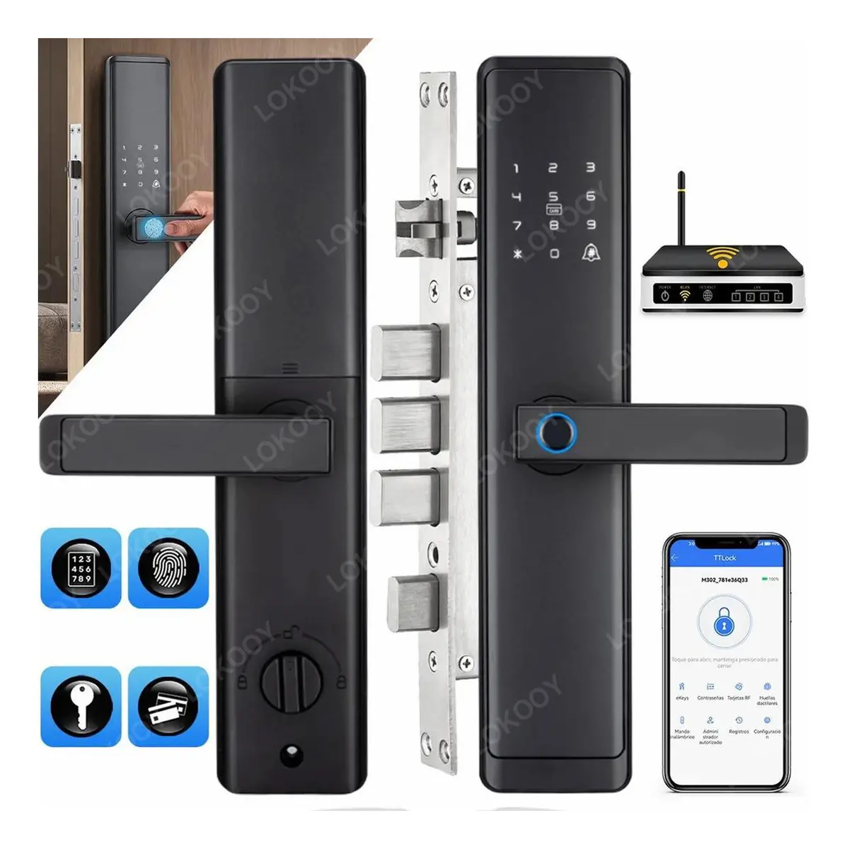 LOKOOY Cerradura Inteligente Electrónica Wifi, Chapas Smart Lock Cerradura Inteligente Electrónica Wifi Derecha/izquierda, No Requiere Puerta De Enlace, Espesor De Puerta Aplicable 3,5-11,5cm, Negro
