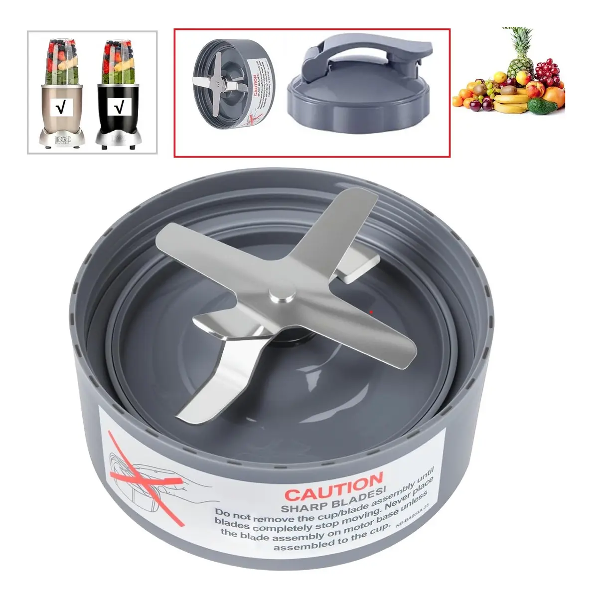 Cuchilla Y Tapa Licuadora Extractora Compatible con Nutribullet 600w/900w 6 Aspa