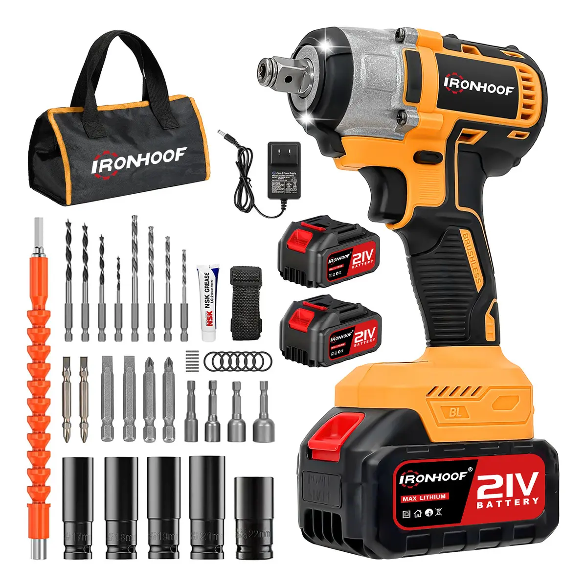 Pistola Llave De Impacto Inalámbrico Ironhoof SLMXF036YE batería de color Amarillo 500W