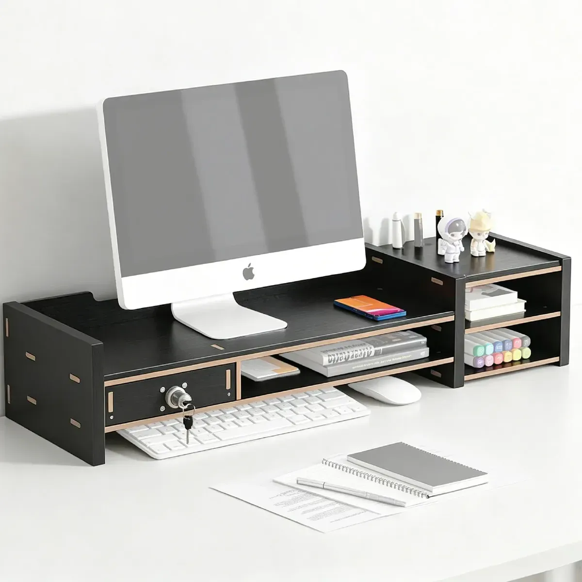 Vavichica Bases De Monitores Y Organizador De Escritorio Con Cajones Color Negro
