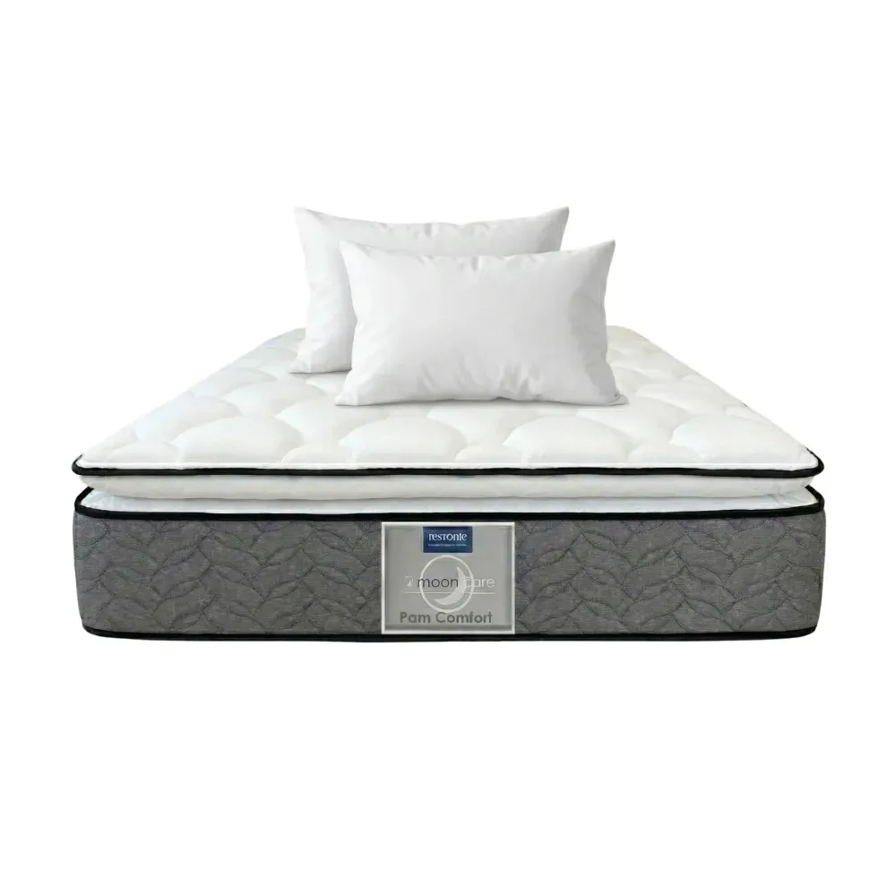 Colchón Matrimonial Restonic Ortopédico Pillow Top | Resortes Continuos + 2 Almohadas | 135x190 Cm | Anti Ácaros | Firmeza Media | Durable