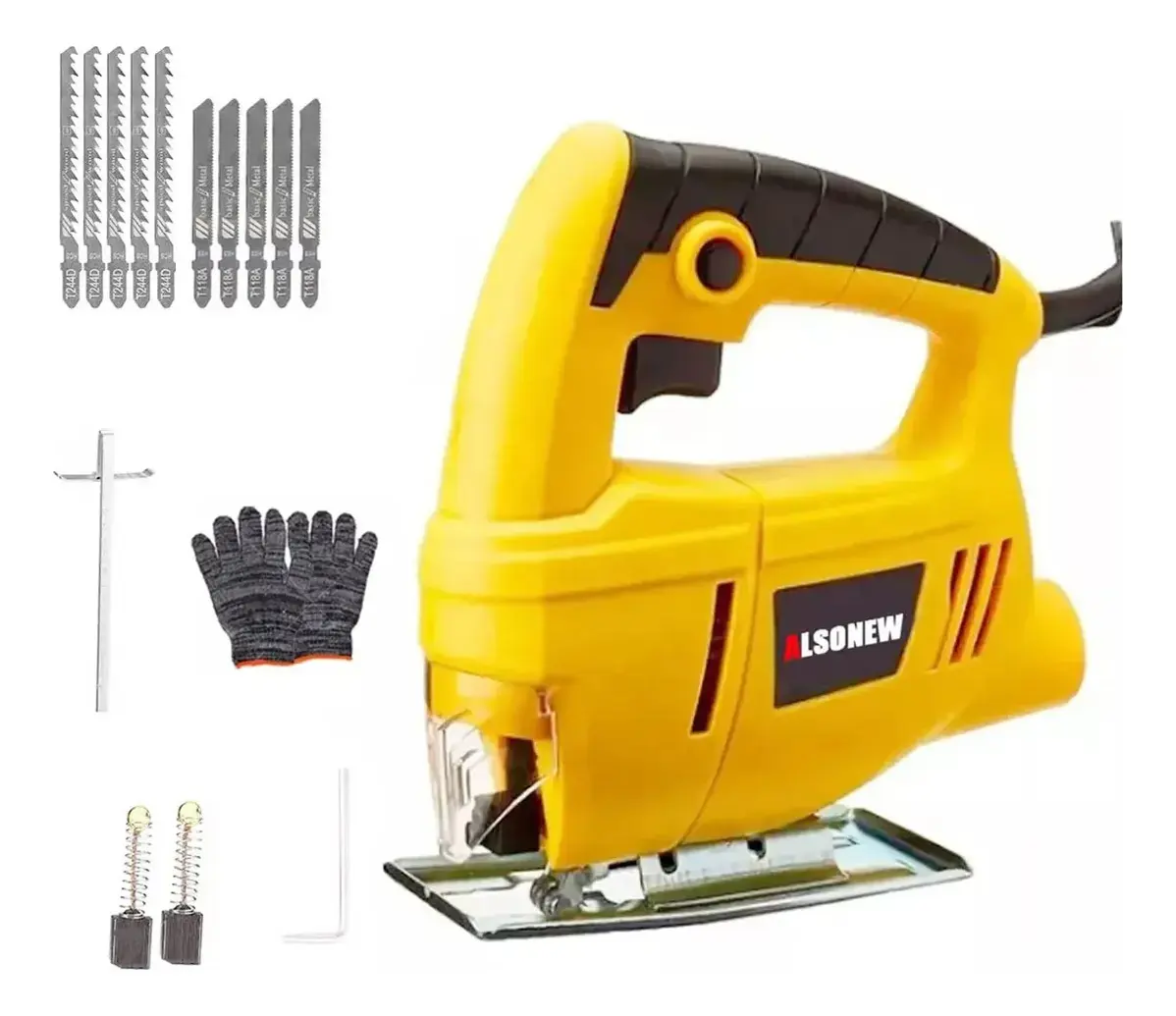 ALSONEW Juego De Sierra Curva De 1400 W Incluye 10 Hojas De Sierra 110v An-113 Ideal Para Cortar Materiales Como Metal, Madera Y Pvc.