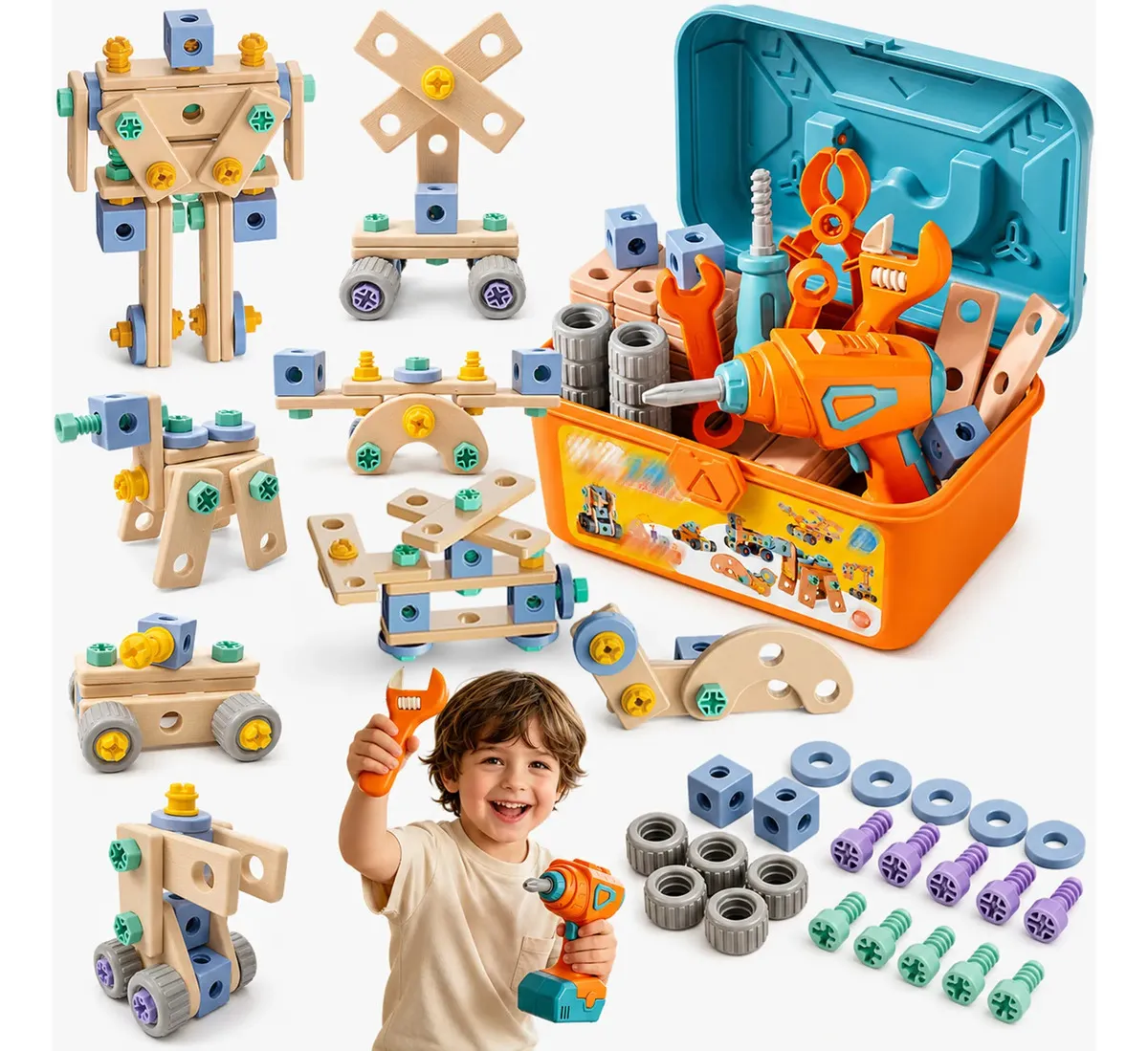 Kit Herramientas Juguete Taladro Electrico SimuladoDestornillador Y Piezas De Montaje Caja Grande ConAlmacenamiento, Juego Educativo Para DesarrollarHabilidad Manual Y Creatividad En Ninos Pequeios