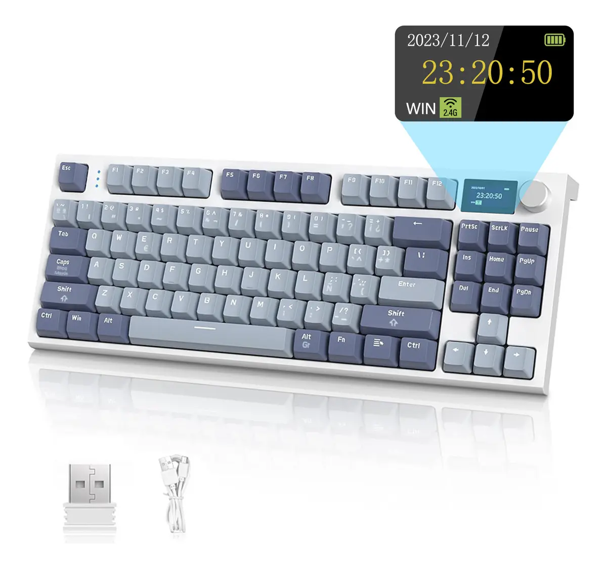 Teclado Mecánico Gamer RGB Attack Shark K86, 86 Teclas 75% Teclado Numerico Inalambrico QWERTY Español Hot Swap, Teclados Físicos con Pantalla TFT Color y Perilla, 3 Modos Conexión Recargable, Azul