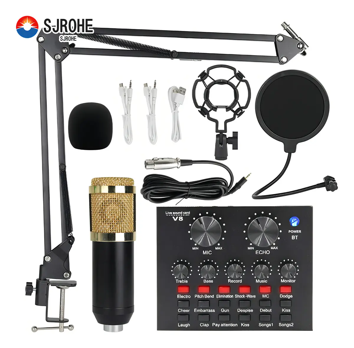 SJROHE Kit de Tarjeta de Sonido Externa Gamer con Micrófono y Mezclador Profesional para Streaming en Calidad Profesional Mezcladora Integrada Conexión USB,Control de Mezcla consolas ecualización
