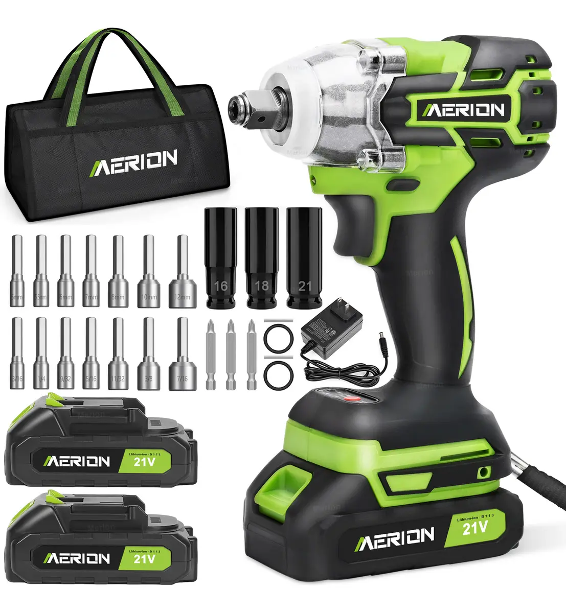 Llave De Impacto Pistola Taladro Eléctrica Inalámbrica 2 pila Verde MER+BS+01 MERION