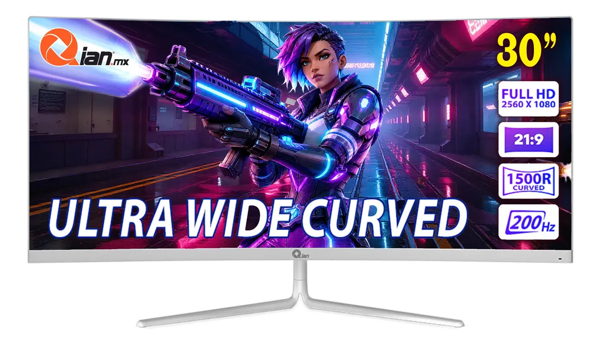 Qian Monitor Gaming 30 Curvo, Fhd 2560x1080 , 200hz, Panel Va, 10ms,freesync, Antireflejo, Vesa 75 * 75, Hdmi 2.0 , Displayport, Para Xbox Series X/s/ps5/ps4, Qmc-va30-02