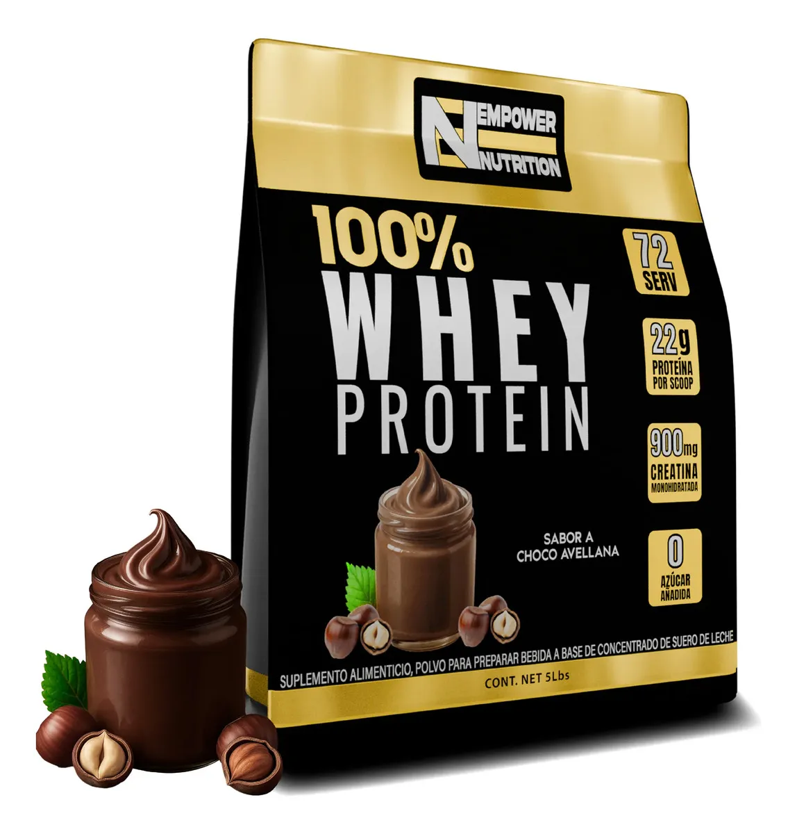 Proteina 100% Whey 2.2 Kg Adicionada Con Creatina Empower N Sabor Chocoavellana