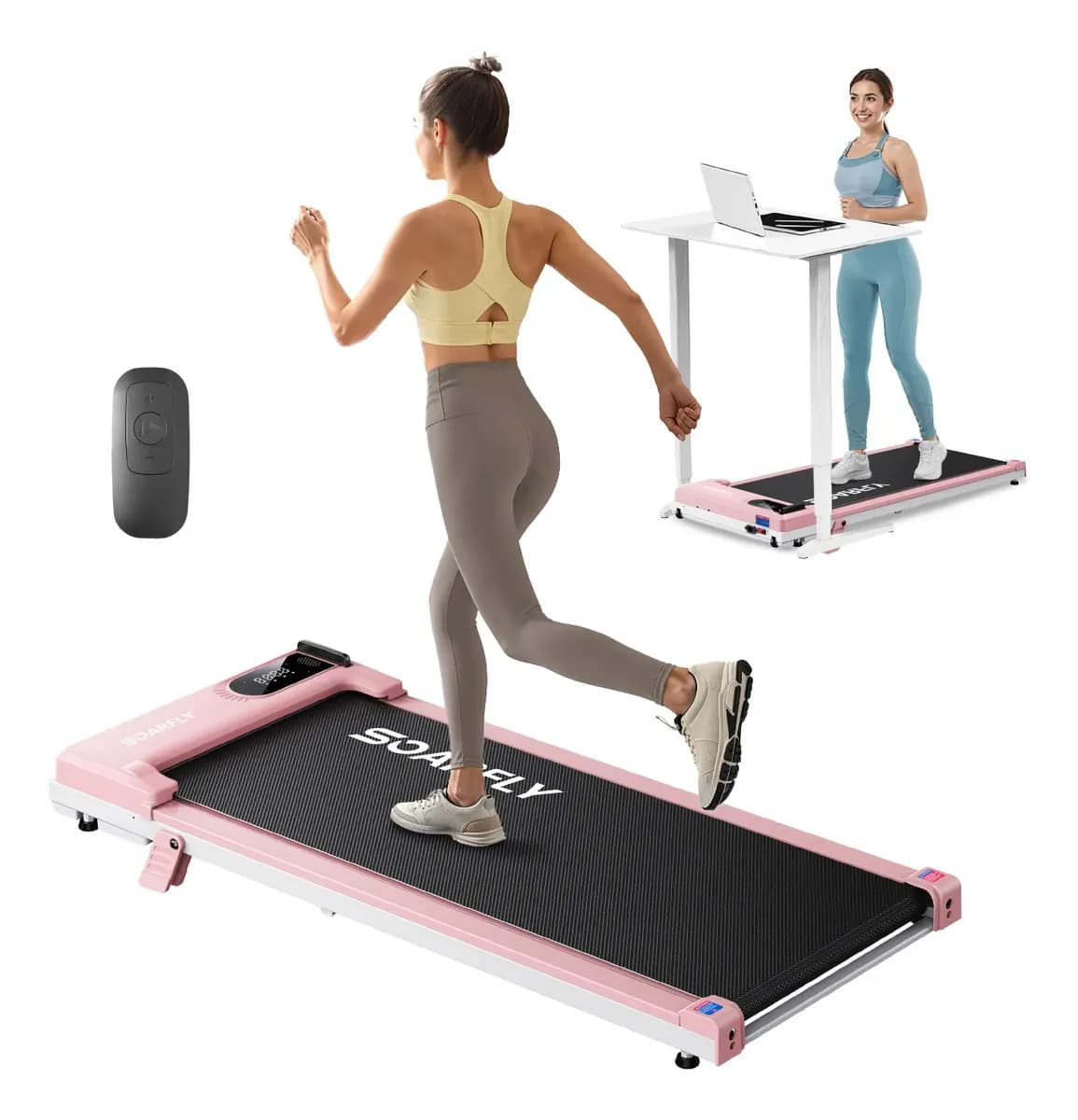 Caminadora eléctrica SOARFLY Walking Pad Elevacion Portátil color rosa