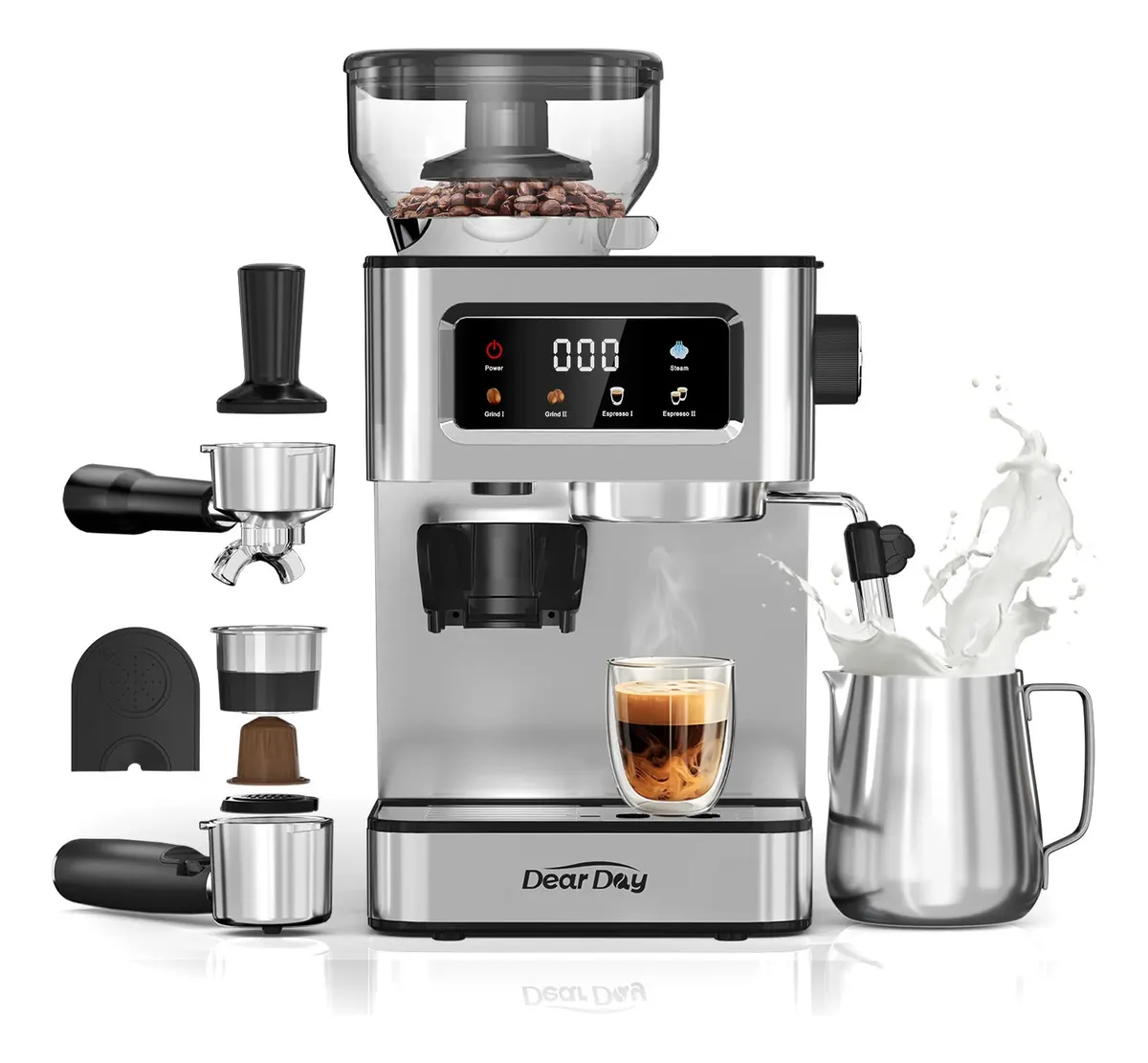 Cafetera Expreso DEAR DAY XH-V9 20 bar con Espumador y Molinillo para Cápsulas y Café Molido