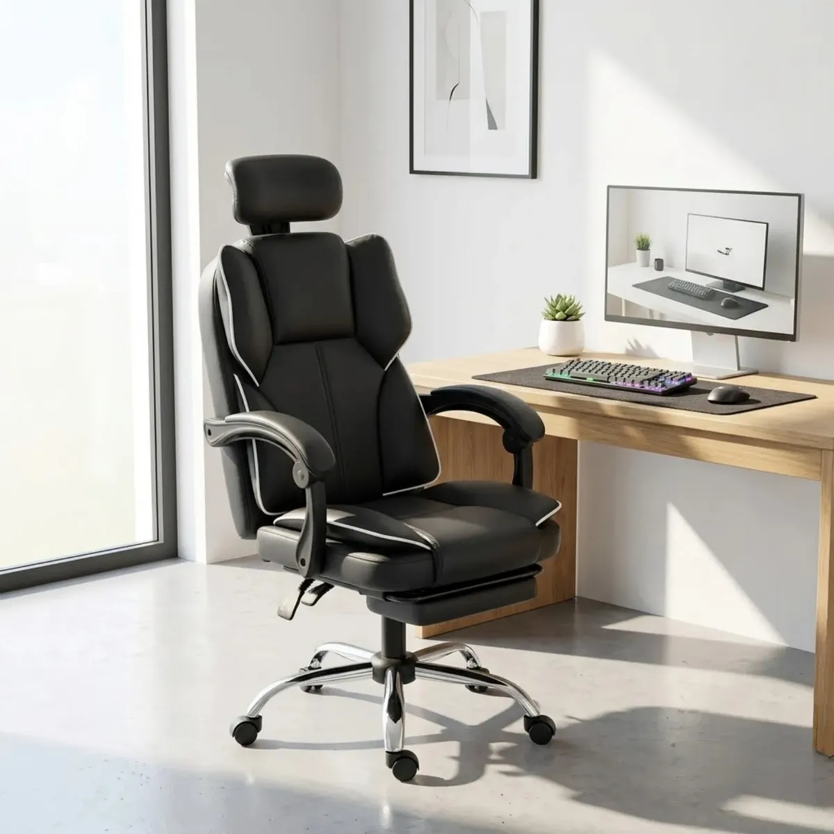 Silla Oficina Ergonómica Silla Gamer Altitud Ajustable De Con Reclinable Y Reposapiés Color Negro/Gris