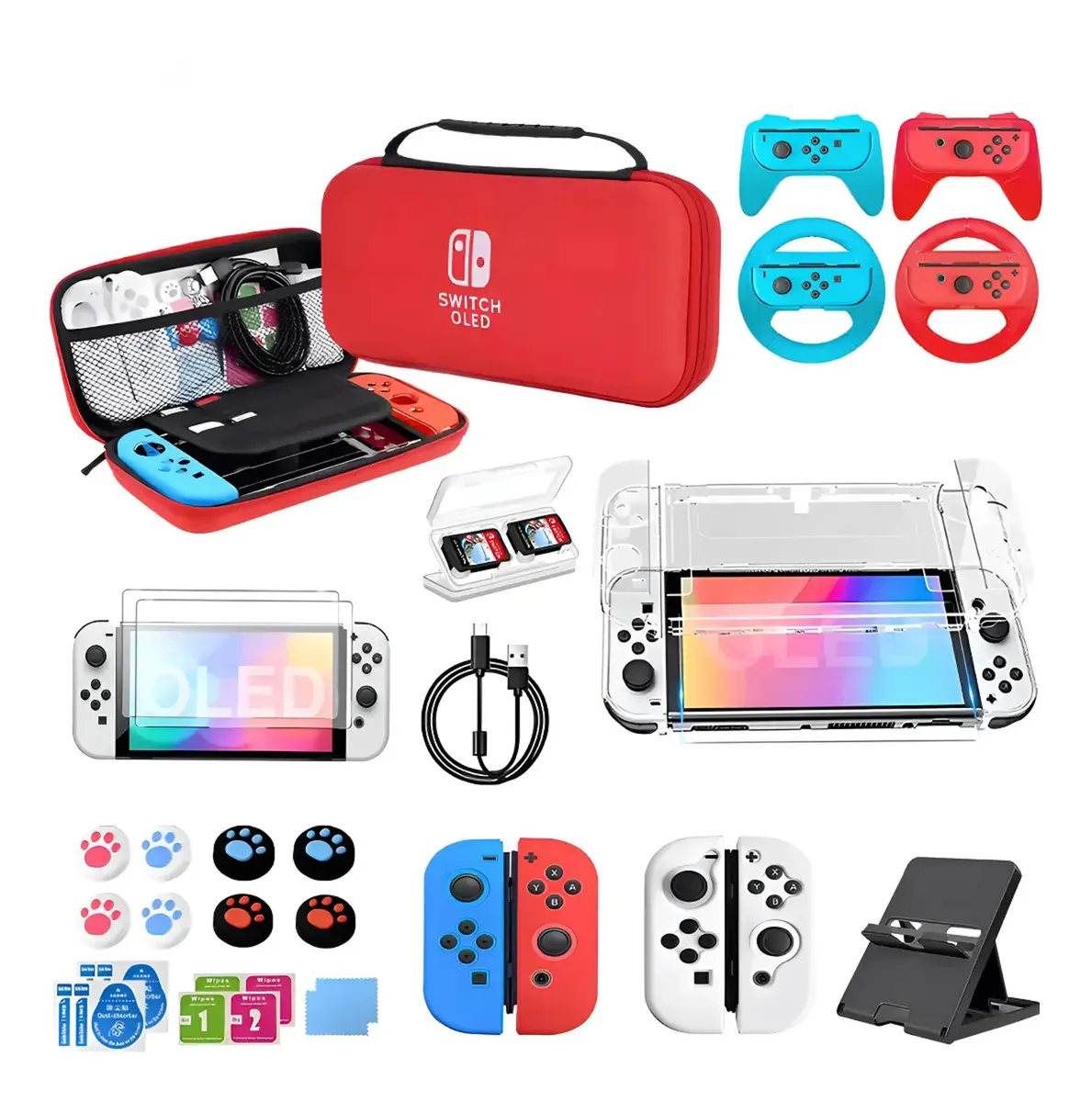 Kit Aiyinsmart 36 Accesorios Rojo Para Nintendo Switch Oled, Estuche Y Protección Completa