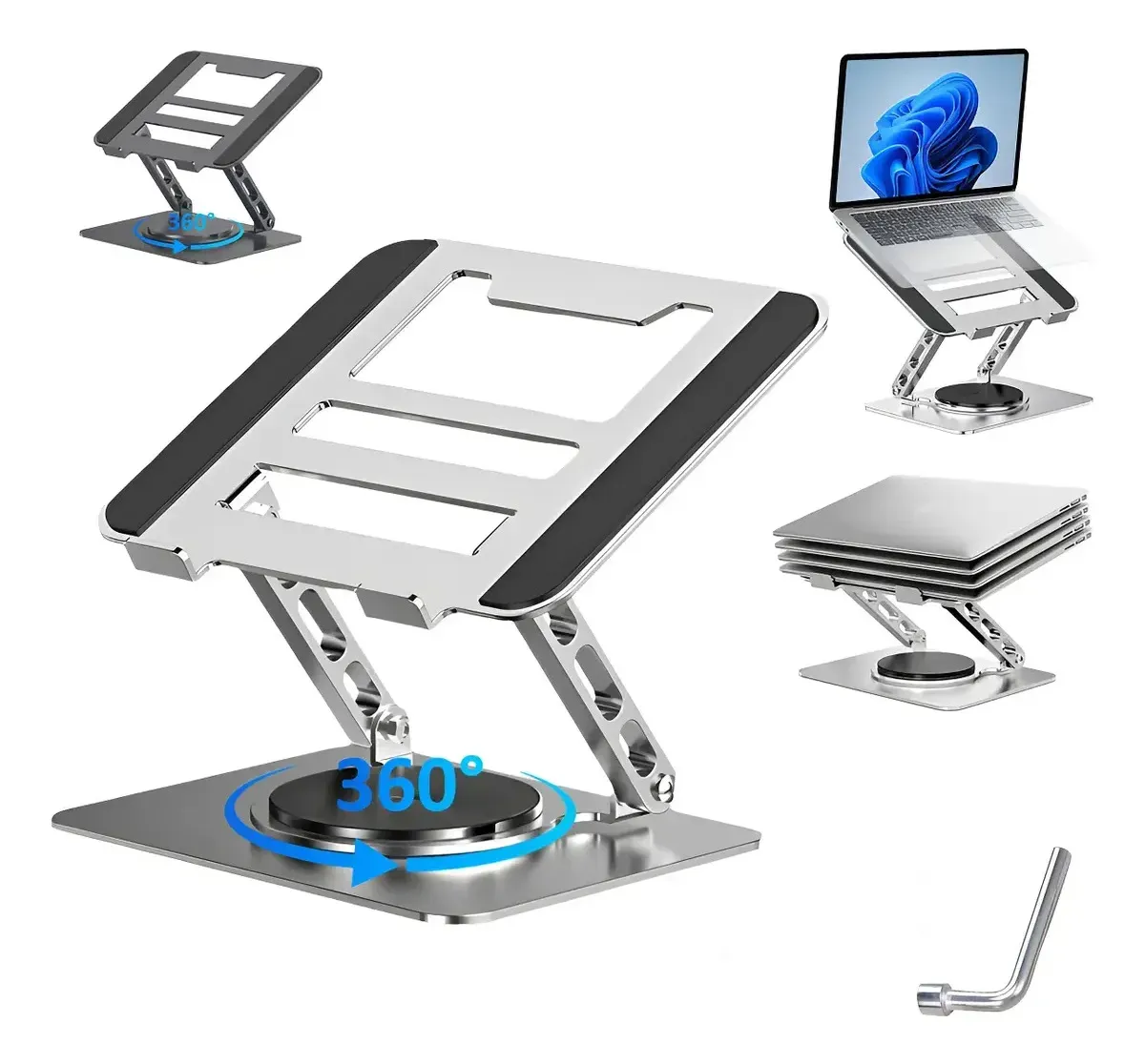 GOROFIT 360° Soporte Para Laptop Giratorio Base Ajustable Y Estable, Compatible Con Tablets Hasta 17.3 Pulgadas, Altura Regulable 45-310mm, Estructura Metalica Refrigeracion, Diseno Plegable Portatil