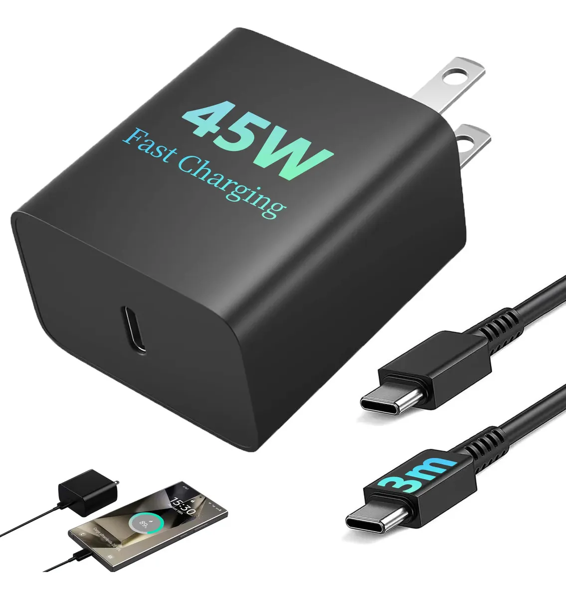 Bottorry 45w cargador para Samsung cargador rápida tipo c compatible con Samsung S24 S25 S26 Ultra S23+ S24+ S25+ A57 A37 A56 A36 A35 A34 carga rápida pd 45w 3 metros