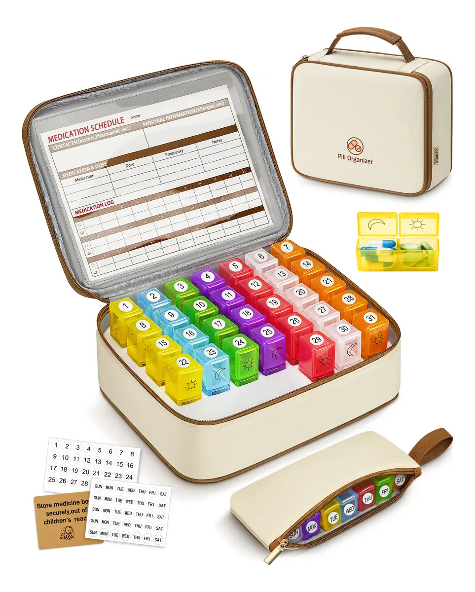 Botiquín Portátil Mancro Kit de Primeros Auxilios con Pastillero Semanal y Bolsa de Viaje