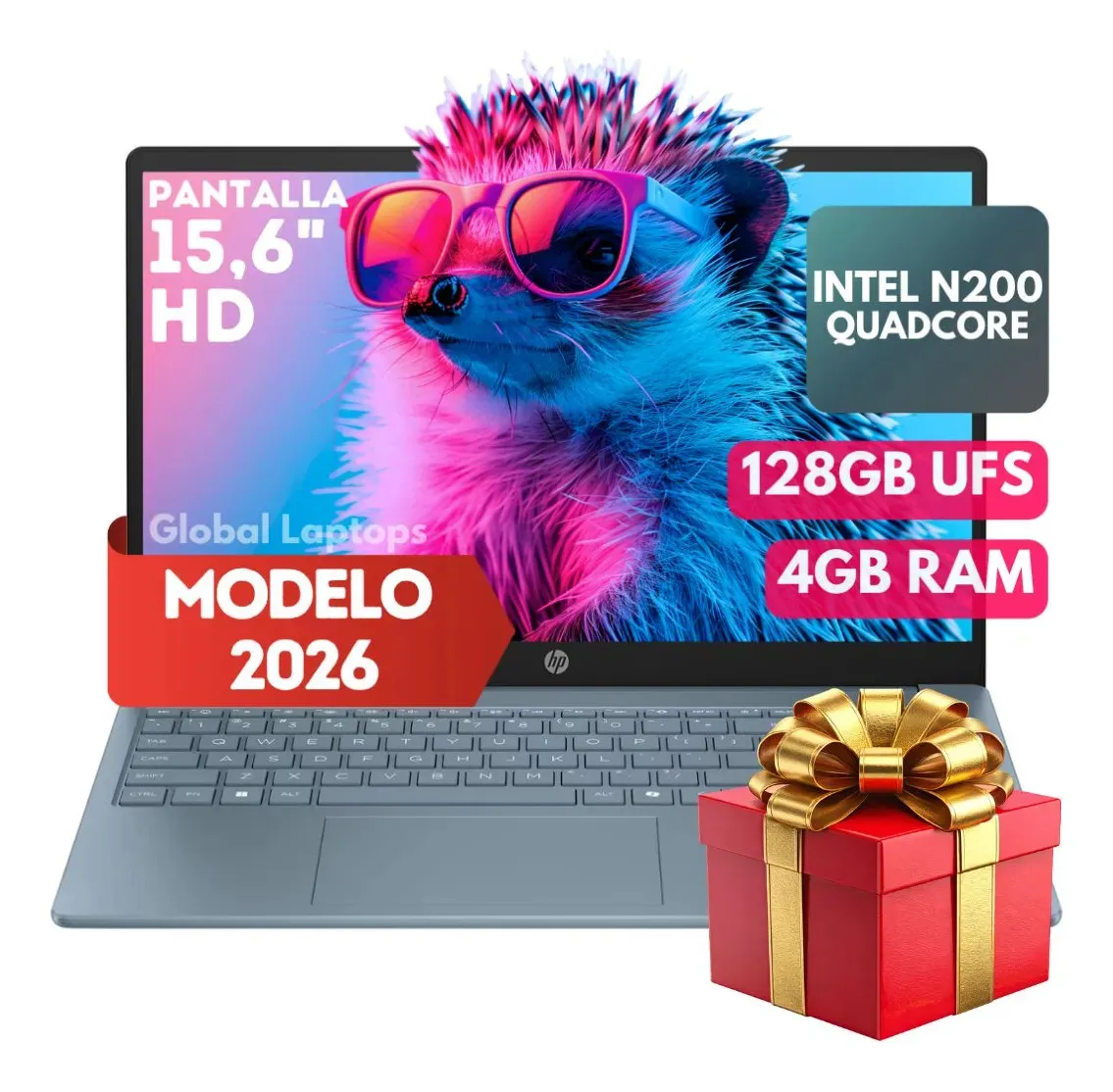HP Azul Pentium N200 128GB Ufs 4GB Ram Pantalla 15.6 HD Intel Uhd Graphics Incluye Windows 11 Instalado Laptop Blue Fd0082 Con Regalo