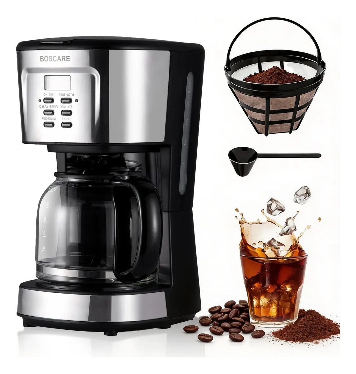 Cafetera Eléctrica Programable 12 Tazas, Mantenedor De Calor, Sistema Antigoteo,filtro Permanente Reutilizable, Fácil Limpieza, Hogar Oficina