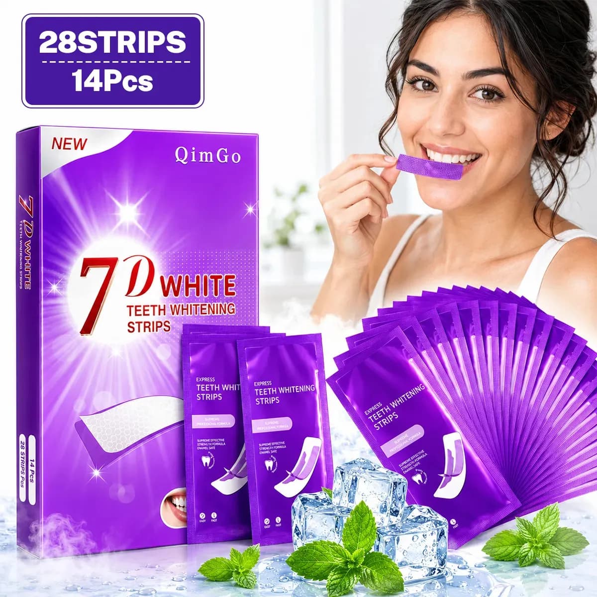 Lichtb 28 Tiras Blanqueadoras Dentales 7d White Higiene Limpieza, Contiene 14 Sobres Con 28 Tiras En Total, Quita Manchas De Café, Tabaco Y Comidas,uso Sencillo Sin Herramientas Adicionales