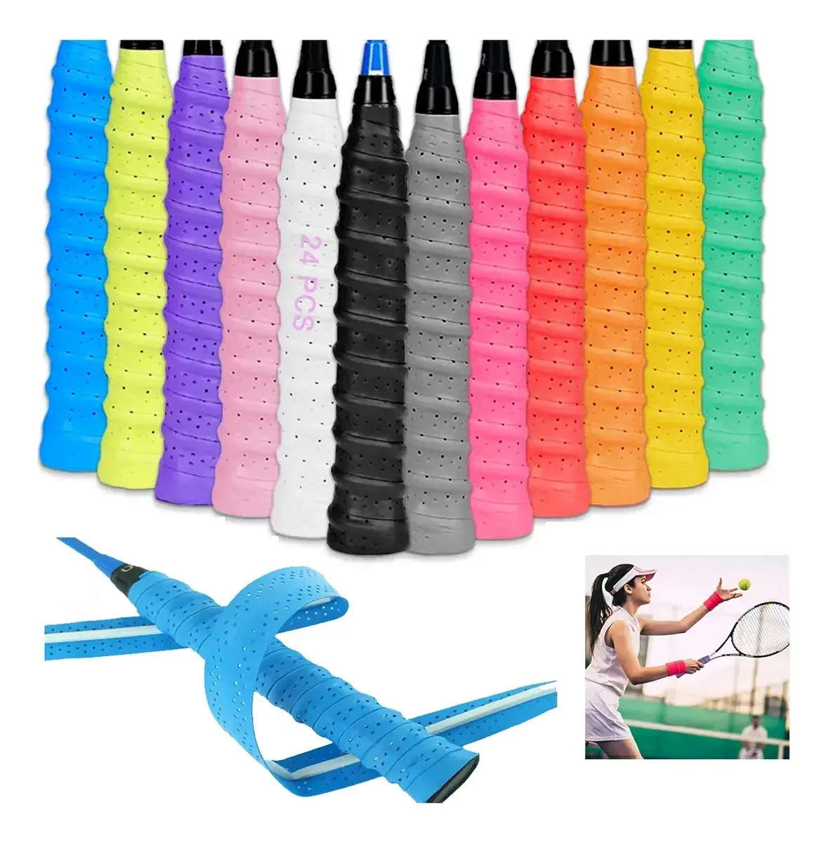 24pcs Cinta Grip Para Raqueta Antideslizante Tenis Bádminton
