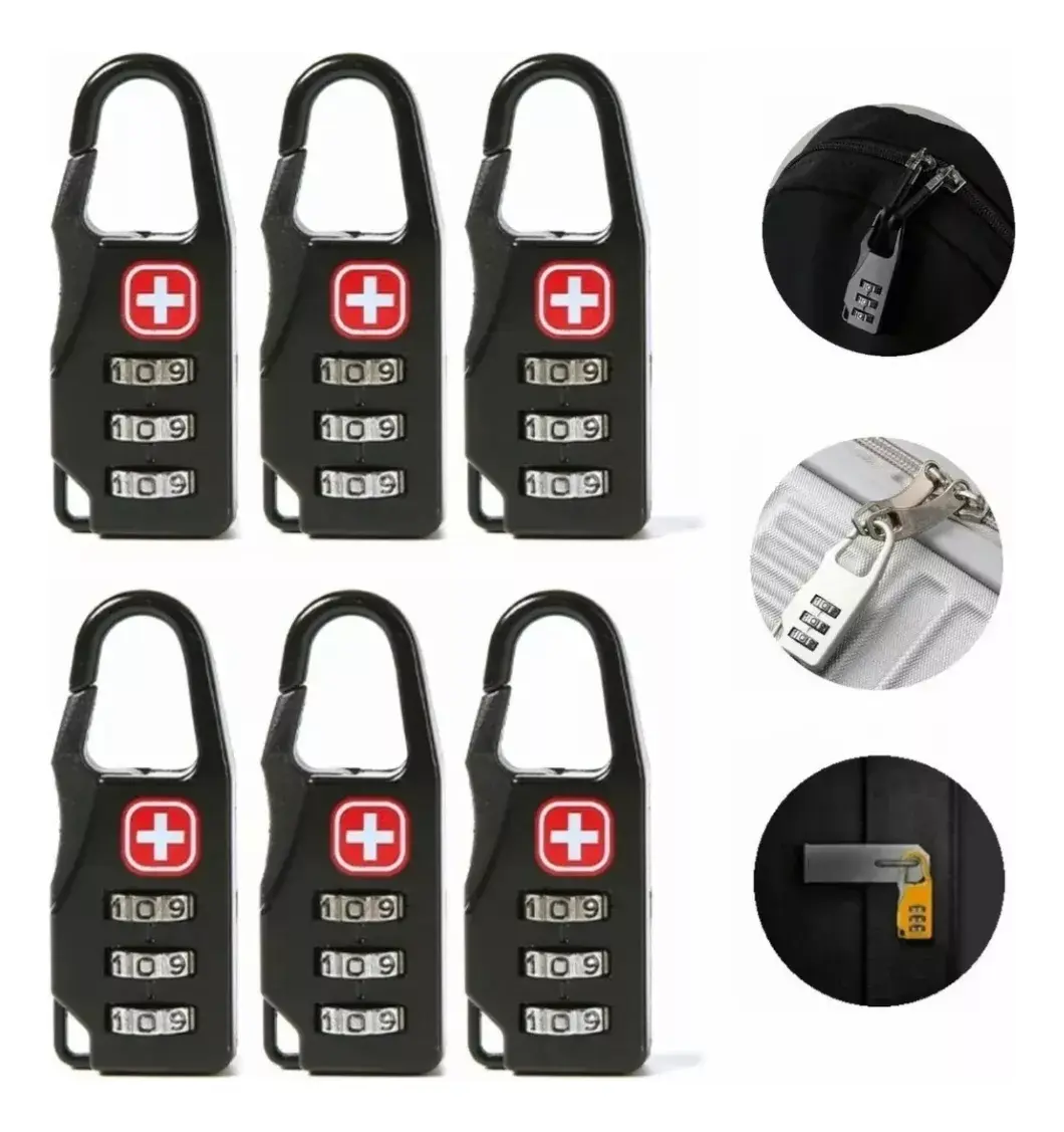 Candado De Seguridad De Aleación De Zinc, 3 Dígitos, Candado Pequeño Con Combinación Para Maletas, Portafolios, Mochilas, Lockers, Gabinetes De Herramientas, Color Negro, Paquete De 6 Unidades.