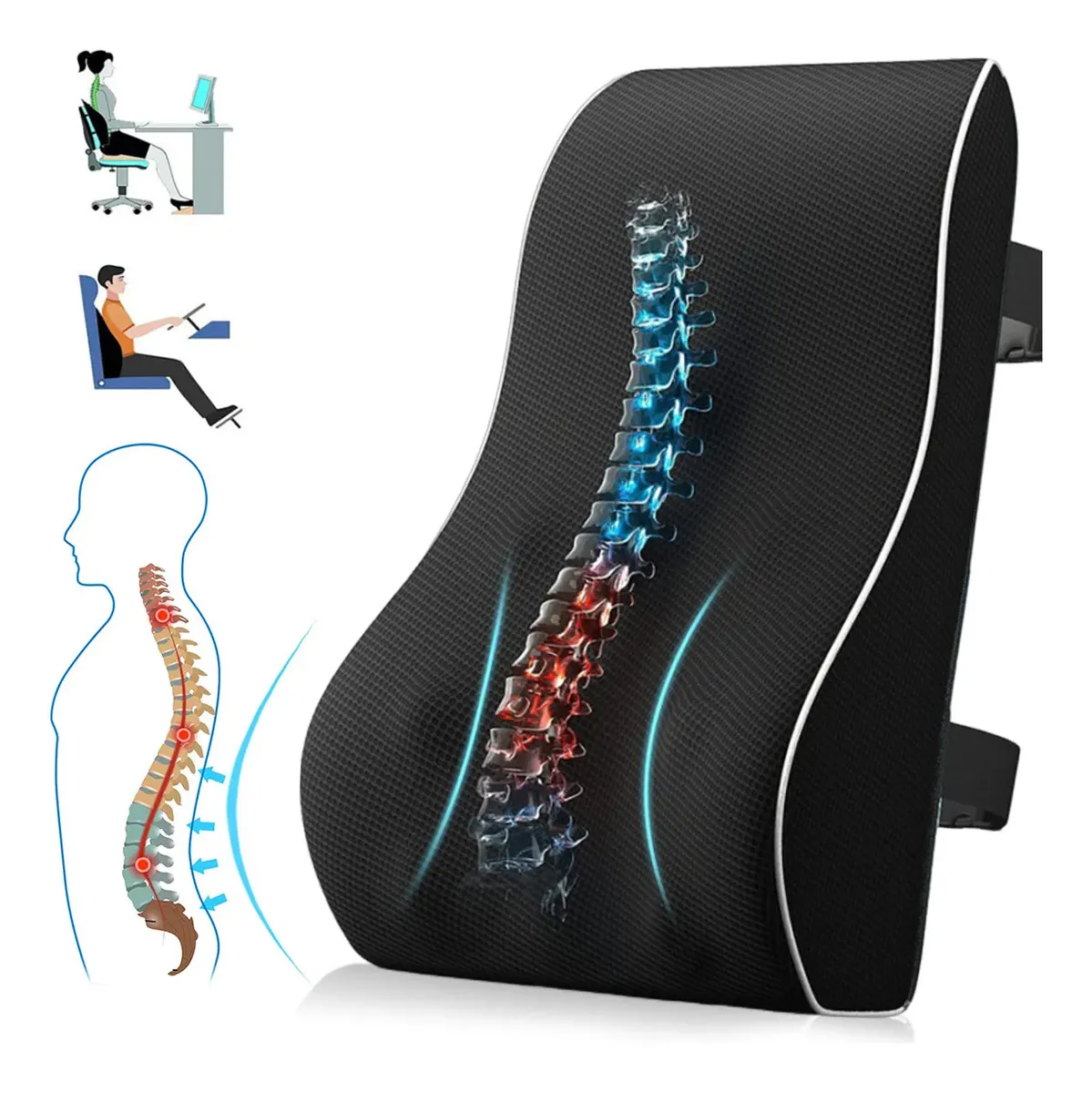 Almohada Lumbar Memory Foam WYLXFG Hipoalergénica para Silla de Oficina y Auto