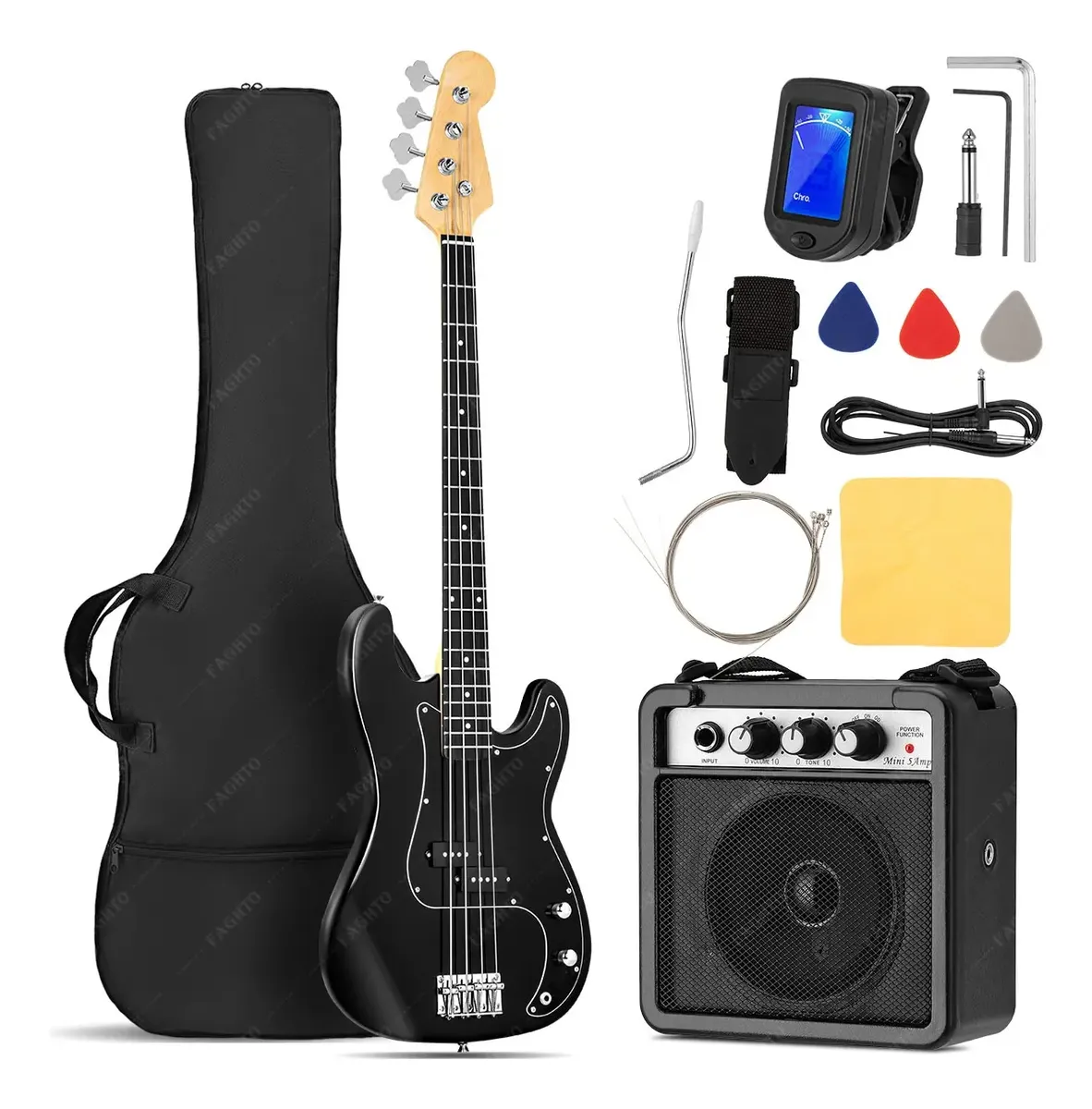 Kits Bajo Eléctrico 4 Cuerdas Y Multifuncional Amplificador