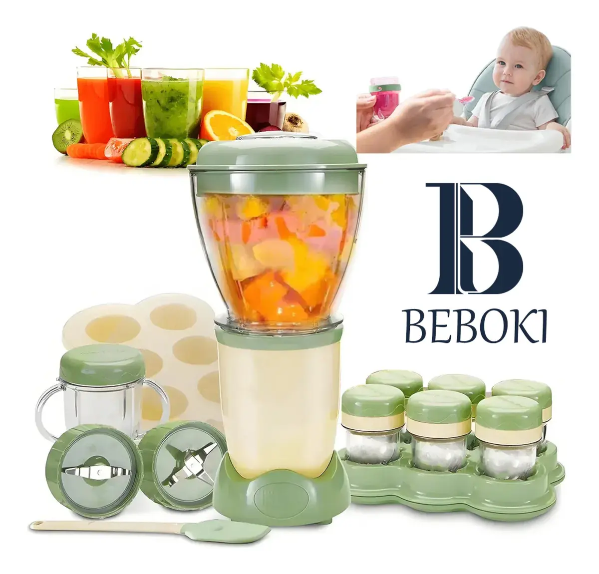 Beboki Sin Bpa Licuadora Para Papillas Bebe 900ml Procesador De Alimentos Bebe Licuadora Papilla 11 En 1,sistema Completo Para Hacer Alimentos Baby Complete Food-making System,licuadora Papilla