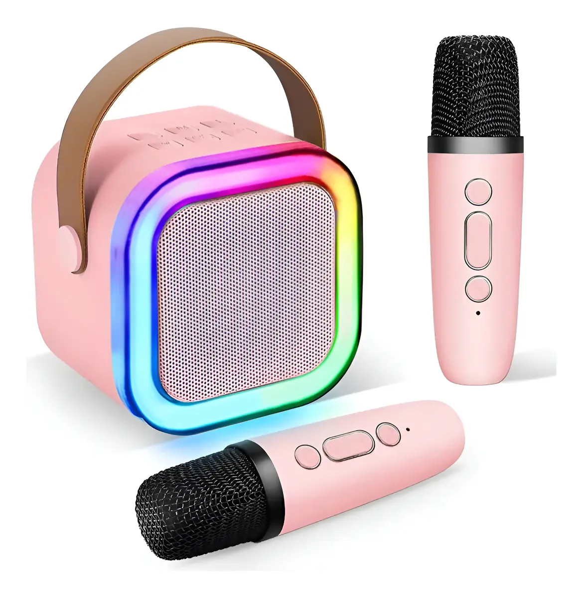 Altavoz Inalámbrico Portáti Con Micrófon De Karaok Bluetooth Rosa Claro