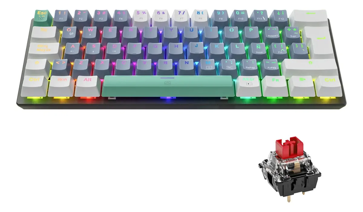 Teclado Machenike K500-B61 QWERTY español color red switch hotswapping con luz RGB
